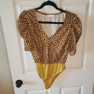 Emory Park Mustard and Black Patterned Bodysuit